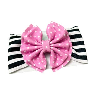 Oh La La Headwrap - Mauve Dot Bow- Paris Bow - Pull Proof - Permanently Sewn - Big Bow - Clip - Baby Bow