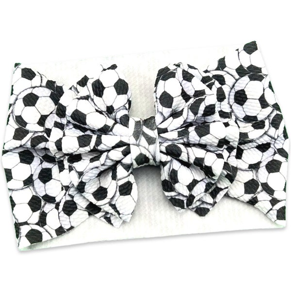 Soccer Headwrap - Baby to Adult Bow - Pull Proof - Permanently Sewn - Big Bow - Clip - Messy Bow