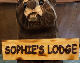 Chainsaw Carved Wood Carved Sitting Bear with Personalized Sign