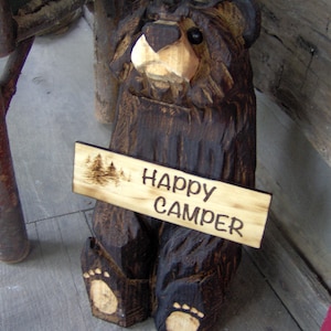 Chainsaw Carved Wood Carved Sitting Bear with Sign of Your Choice FREE SHIPPING
