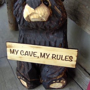 Chainsaw Carved Wood Carved Sitting Bear with Sign of Your Choice FREE SHIPPING