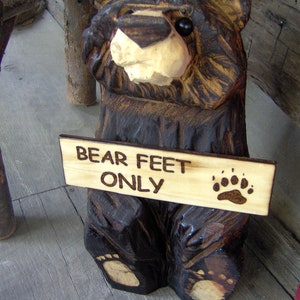Chainsaw Carved Wood Carved Sitting Bear with Sign of Your Choice FREE SHIPPING