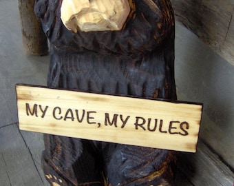 Chainsaw Carved Wood Carved Sitting Bear Personalized Sign