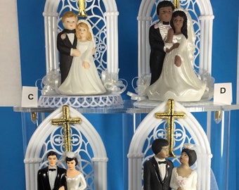 Wedding Toppers  Church Window Background    Traditional Design Cake Toppers  4 Different Couples to  Choose From