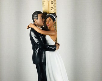 Lovely Black Wedding Couple in an Embrace  First Dance Cake Topper  Lovely African American Porcelain Bride and Groom Topper