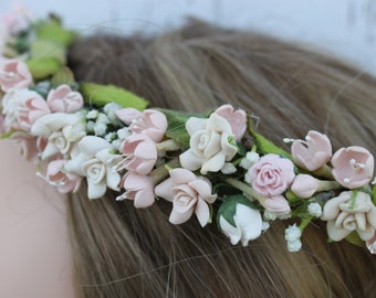 Blush Bridal Hairpiece / Flower Girl Hair / Vintage Handmade Blush Flower / Flower girl crown /  Wedding hair accessory / Weddings