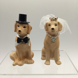 Yellow Lab Wedding Dogs / Dogs Dressed As Bride and Groom / Labrador Retriever Cake Topper / Dog Lovers Comical Topper / Anniversary Topper