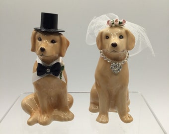 Yellow Lab Wedding Dogs / Dogs Dressed As Bride and Groom / Labrador Retriever Cake Topper / Dog Lovers Comical Topper / Anniversary Topper
