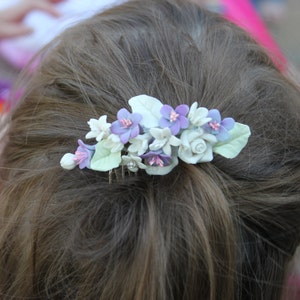 Purple and Ivory Flower Bridal Hair Comb image 3