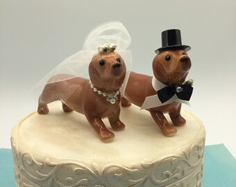 Dachshund Wedding Dogs / Weiner Dogs Dressed As Bride and Groom / Wedding Weiner Couple