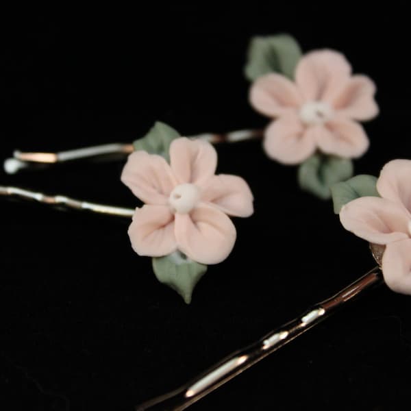 Soft Pink Porcelain Flower Hair Pins/ Wedding/ Flower Girl/ Bride/ Bridal