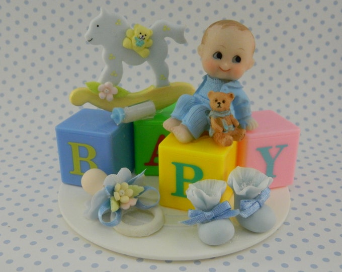 Baby Boy Shower Cake Topper / Decoration / Baby Shower / Rocking Horse