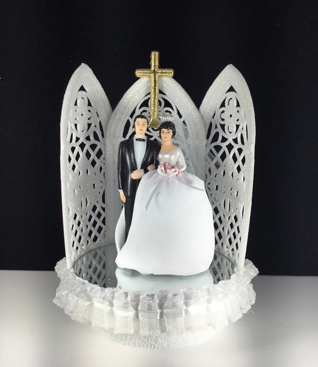 Wedding Cake Topper / Church Window Topper / Vintage Couple Topper