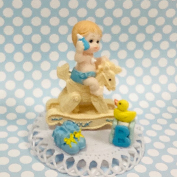 Boy Baby Cake Topper Baby Rocking Horse Shower topper Blue  Baby Topper Rocking Horse Topper Keepsake for Baby's Room