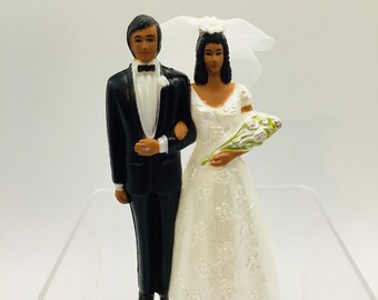 Retro 1970's Black Bride and Groom Figurine