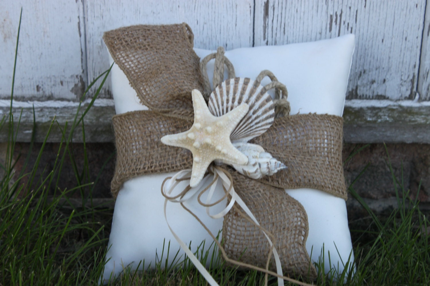 Starfish Ring Bearer Pillow / Beach Wedding Pillow / Seashell Etsy