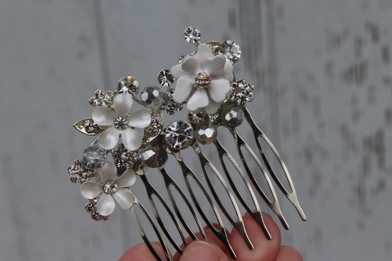 Flower and Rhinestone Bridal Comb/ Hair Jewelry image 2