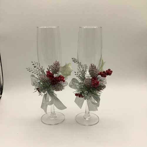 Verres de grillage de mariage d'hiver, mariage de vacances, verres de grillage de nouvel an