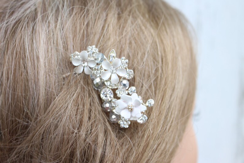 Flower and Rhinestone Bridal Comb/ Hair Jewelry image 3