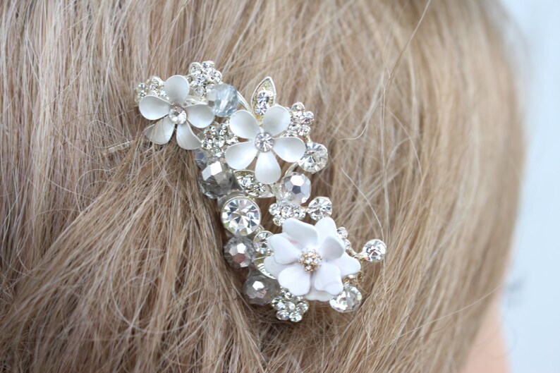 Flower and Rhinestone Bridal Comb/ Hair Jewelry image 1