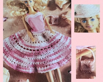 Patrón de crochet para vestido, gorro y bolso vintage para muñeca Barbie Pippa de Sindy (PDF) Descarga instantánea