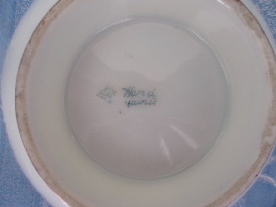 Vintage Rice Bowl Very Heavy Gold Moriage Trim Pink Roses Green Leaves Lavender Purple Floral Rings Small Pedestal Rim Beaded Collectible