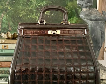 Monumental extra large rare vintage 1970s designer crocodile Birkin-style purse or weekender bag by J. Perez of Spain excellent condition