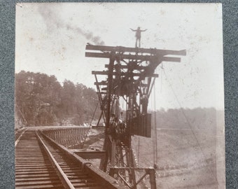 Antique photograph 1905 bridge construction Seneca Falls Phoenix Bridge Co.