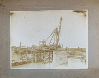Antique photograph 1905 bridge construction Seneca Falls Phoenix Bridge Co.
