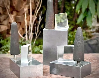 Real vintage industrial sculpture machinist made steel and glass prisms machine age brutalist art