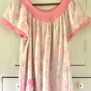 Vintage 1930s-1940s soft cotton handmade pale pink floral housedress sundress shift dress dustbowl era dress image 2