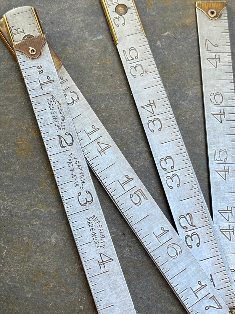 Rustless Ruler Vintage 1924 Aluminum Folding Tape Measures (2) Industrial Sculpture ...