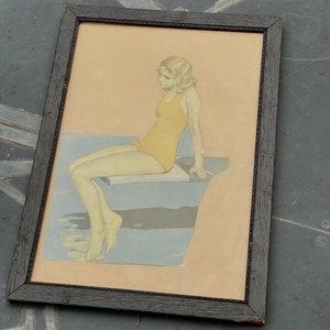 Vintage 1940s Bathing Beauty Framed Scrapbook Page