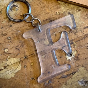 Large 1970s lucite vintage keychains letters F, L, N, O, V