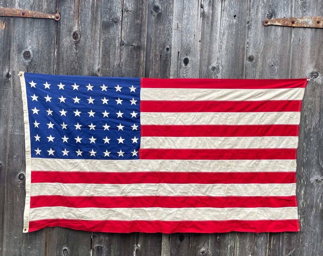 Antique American Flag 48 Star Cotton With Nice Patina Vintage Flag Etsy