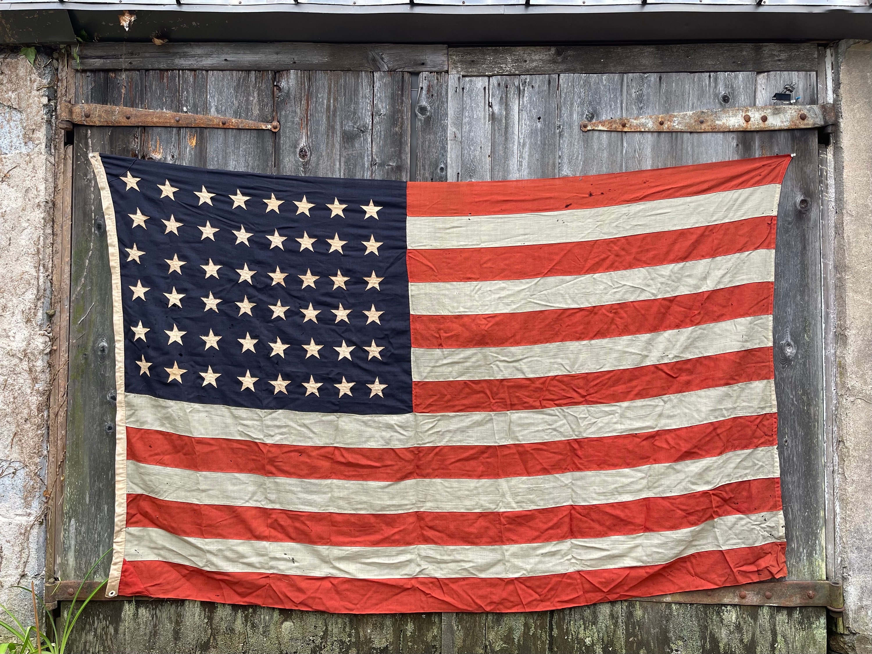 特大BIG！40s〜50s 48星 星条旗アメリカアンティークUSAヴィンテージ Large Antique American Flag 48 Star Wool With Sewn Stars and