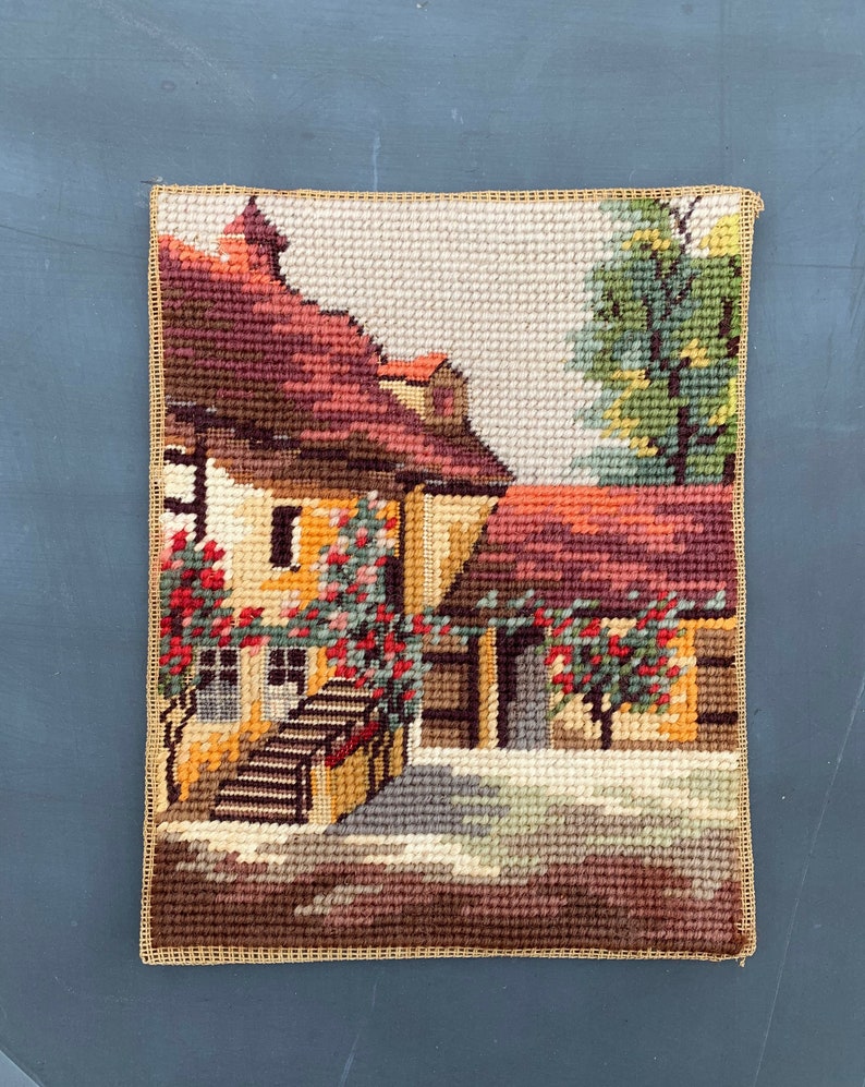 I just love this little needlepoint Home sweet home 1980\u2019s MCM modern house