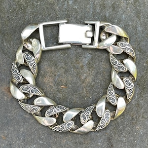 Vintage solid sterling large link bracelet / rocker biker bracelet HEAVY