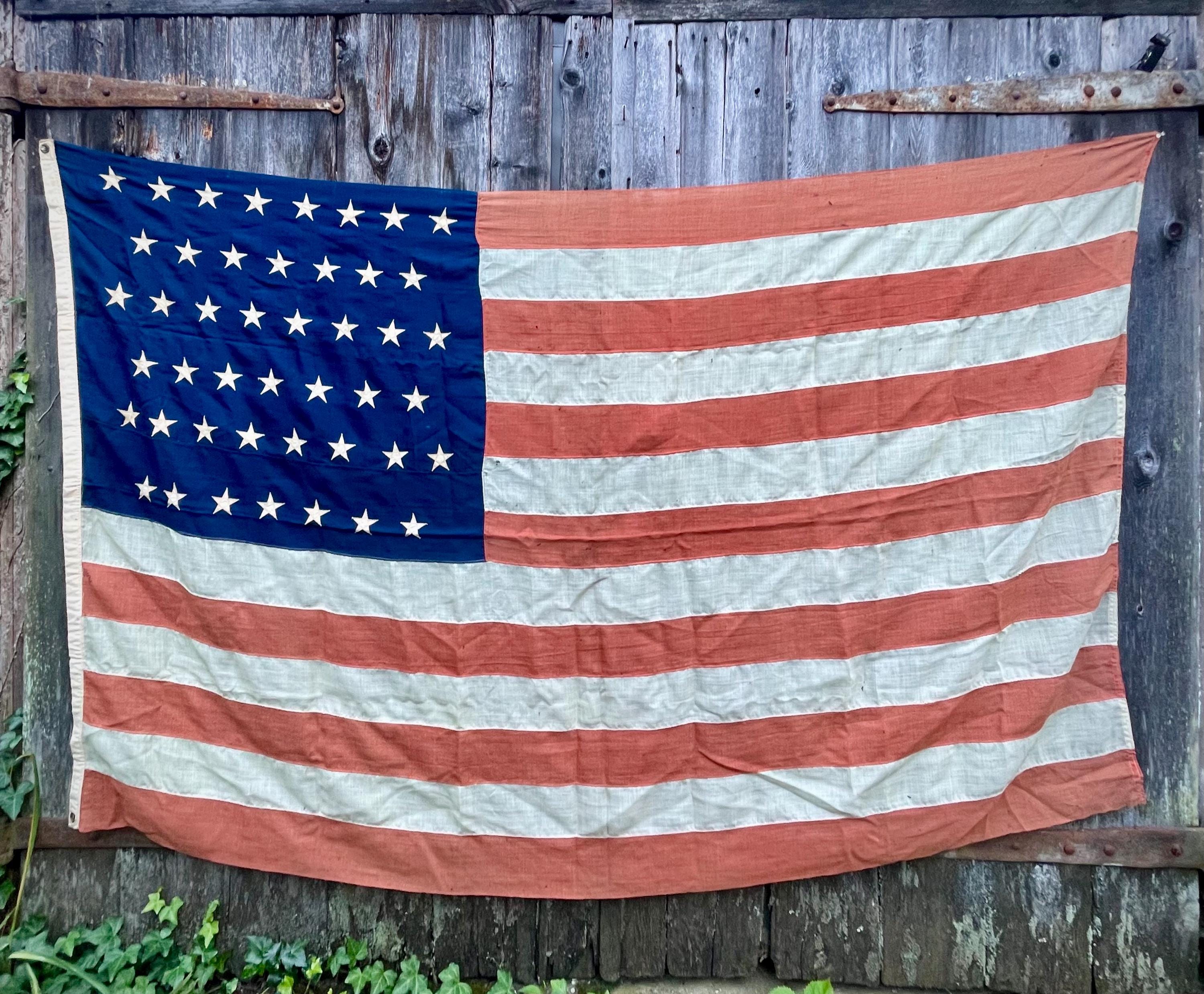 Rare Antique American Flag 45 Stars Soft Wool Sewn Stars and