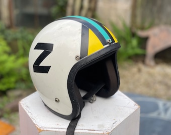 Vintage Buco Enduro Motorcycle Helmet - Open Face - 1970s Checker