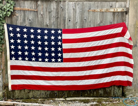LARGE Antique American Flag 48 Stars Wool Very Good Vintage