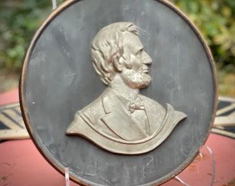 Abraham Lincoln plaque 19th Century Memorial   Cast metal on mahogany