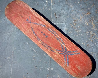 1960 Vintage Roller Derby 10 SKATE BOARD Red Wooden Plank