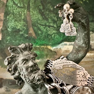 Vintage sterling silver Buddha pierced dangle earrings