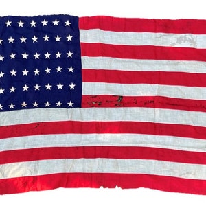 Large Antique American Flag Wool With Sewn Stars and Stripes