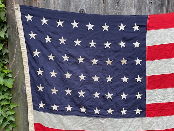 Antique Wool 48 Star American Flag With Sewn Stars and Stripes