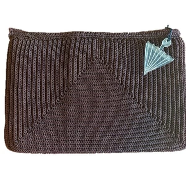 Exquisite LARGE brown 1930s cord clutch purse with fabulous large lucite umbrella zipper-pull