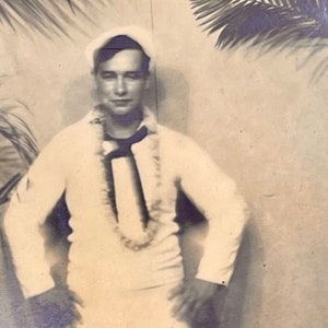 1940s handsome American Navy sailor in the South Pacific