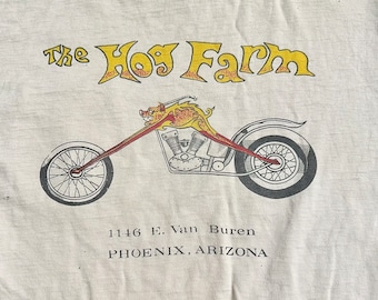 Authentic Vintage 1970s Harley Davidson Tshirt Chopper Hog thrashed burnout biker shirt “The Hog Farm” archival M