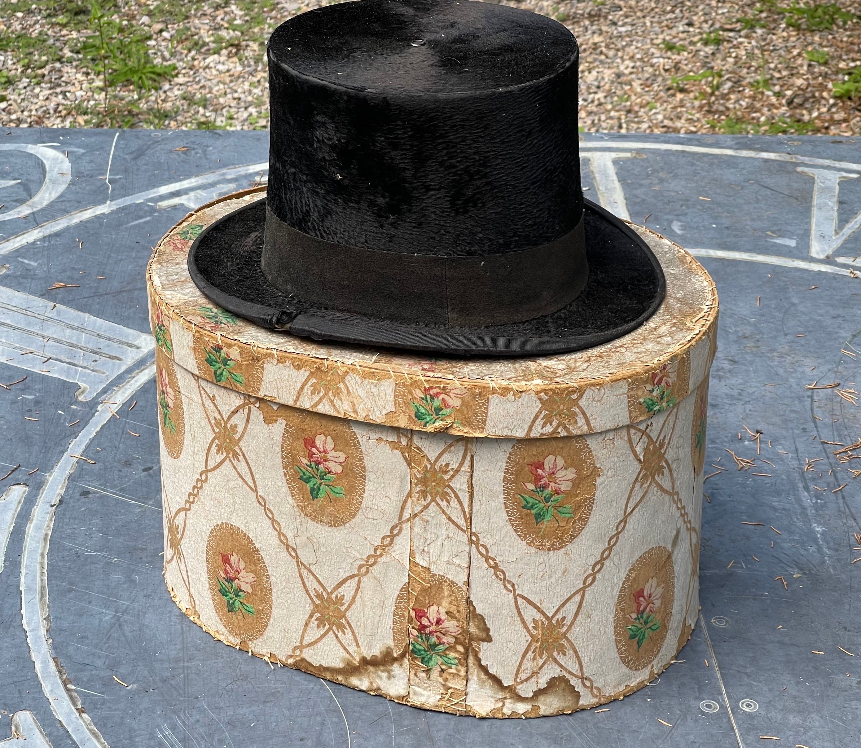 Antique Leather Top Hat Box, Luggage, French Silk Top Hat Inside. Coll –  Antiques & Uncommon Treasure